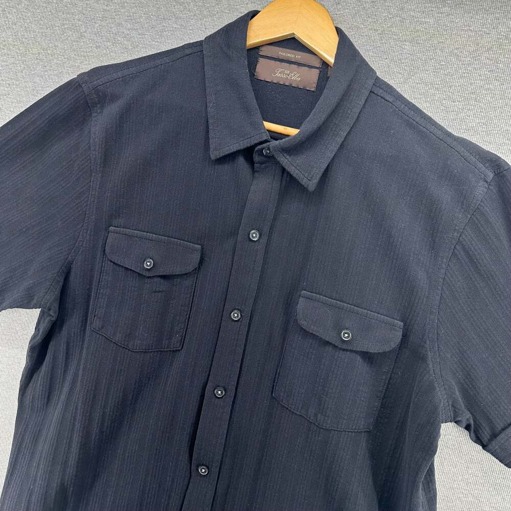 Tasso Elba Black Textured Short Sleeve Button Down Shirt Tailored Fit Size M